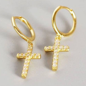 14k Gold Plated Huggie Hoop Earring Cubic Zirconia